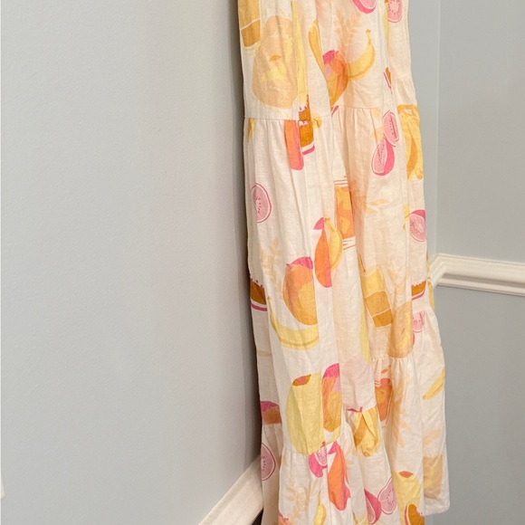 Charlie Holiday Fruit Print Tiered Maxi Skirt M Linen Blend plus J. Crew Tee - Picture 8 of 12